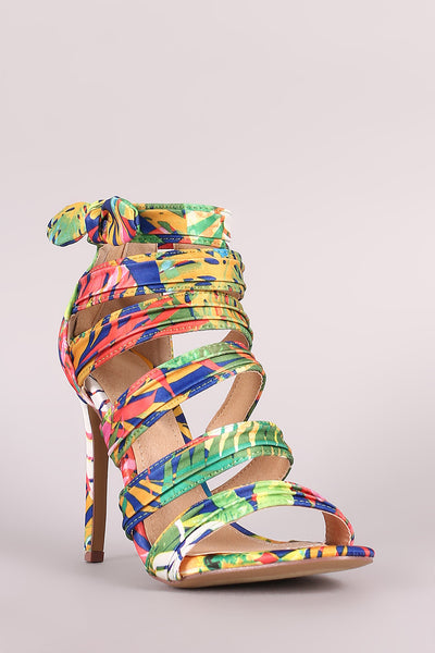 Liliana Bow Accent Strappy Ruched Stiletto Heel