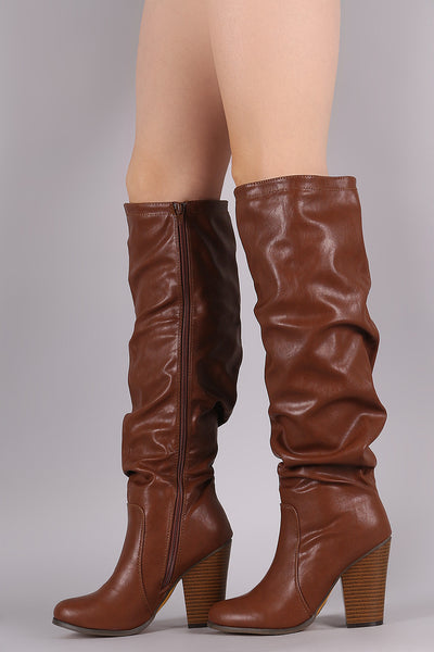 Slouchy Chunky Heeled Knee High Boots